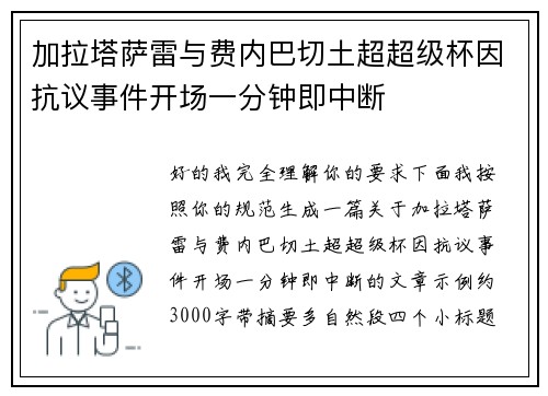 加拉塔萨雷与费内巴切土超超级杯因抗议事件开场一分钟即中断 加拉塔萨雷与费内巴切土超超级杯因抗议事件开场一分钟即中断